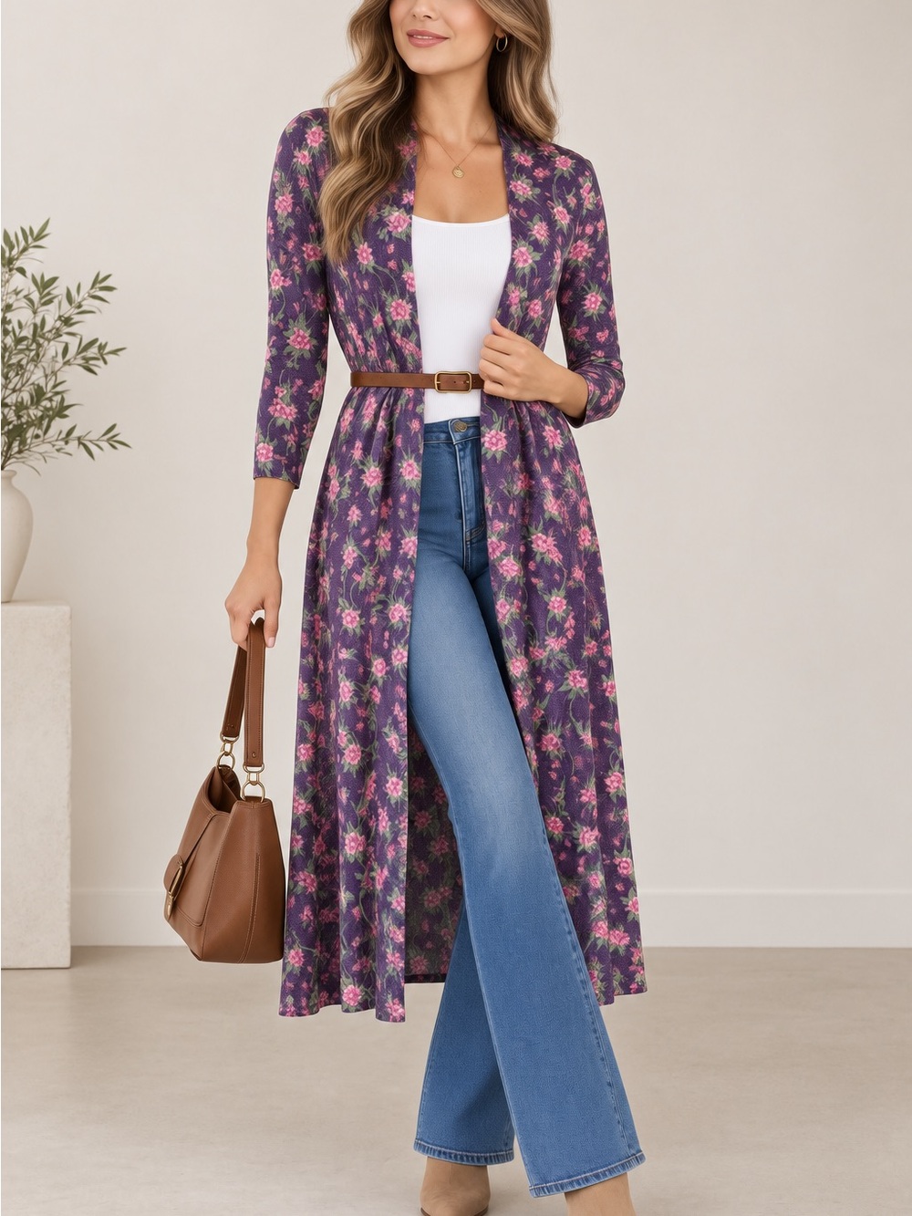 Lularoe Sarah floral cardigan duster long shirt boho top purple pink green